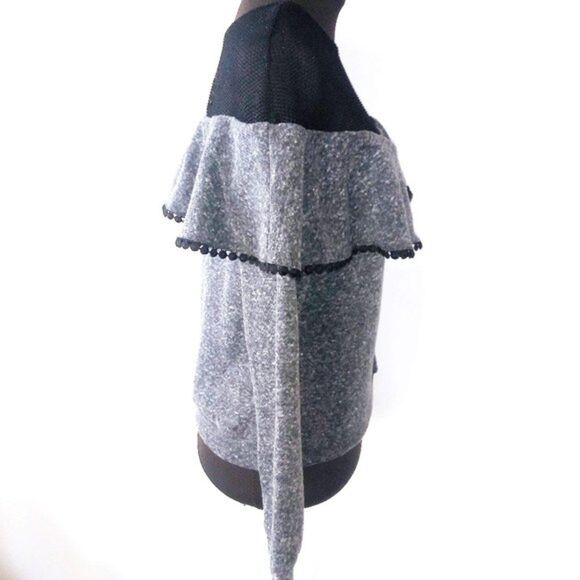 Mixed media ruffled drop shoulder sweat shirt - Picture 3 of 3